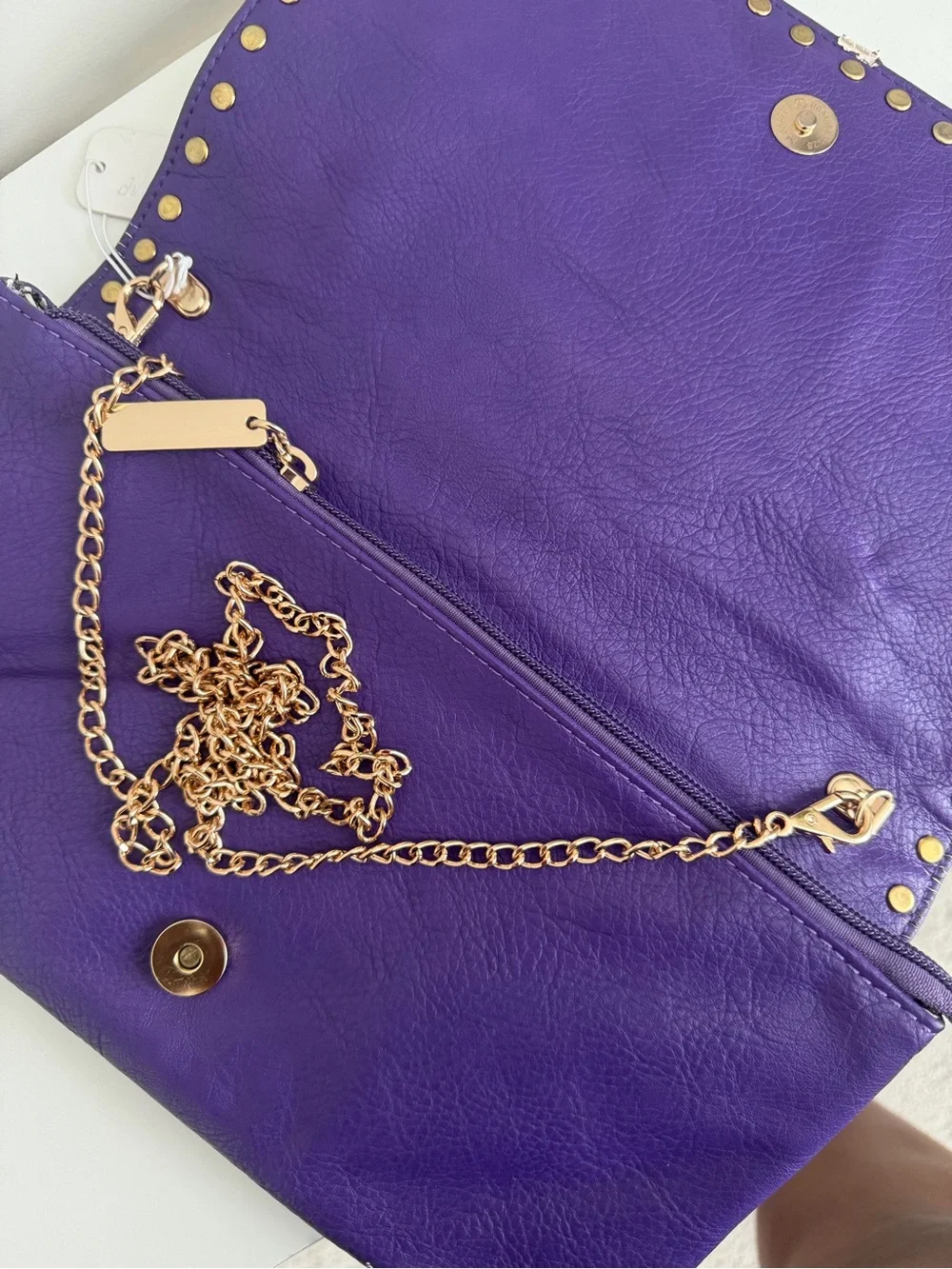 Charming Charlie Purple Studded Wristlet Clutch with Silver Accents